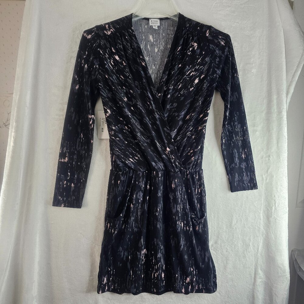 Peyton Jensen Women Dress XS Black Stretch Mini Pockets Long Sleeve V-Neck USA